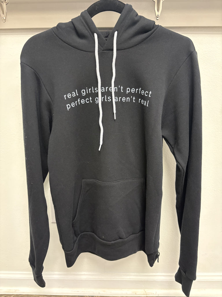 REAL GIRLS AREN'T PERFECT BLACK HOODIE SWEATSHIRT